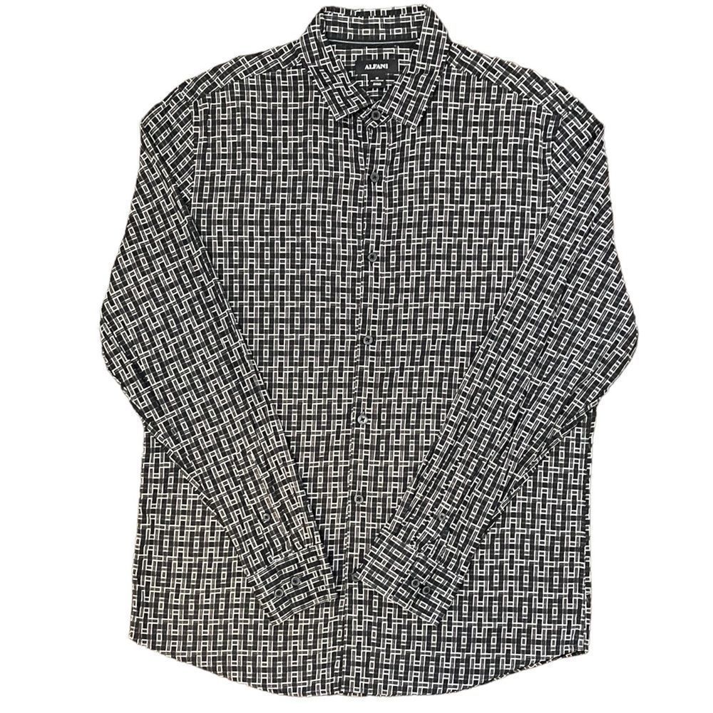 Alfani Men's Black Dress Shirt Long Sleeve Button Up Slim Fit Size Medium